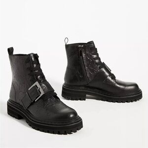 CECELIA NEW YORK Black Embossed Combat Boots